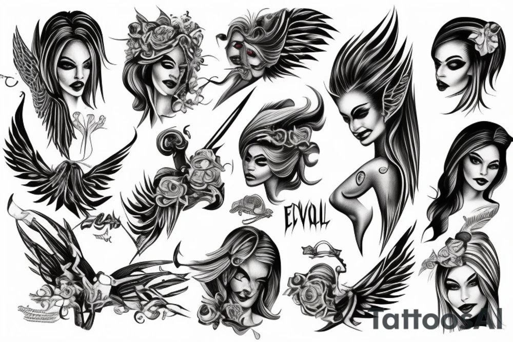 Evil female angel forearm tattoo idea