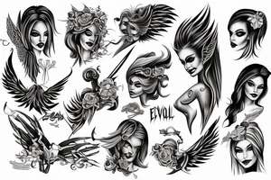 Evil female angel forearm tattoo idea