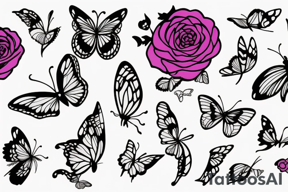 rose flower with butterfly with hour tattoo idea