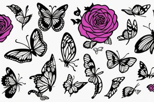 rose flower with butterfly with hour tattoo idea