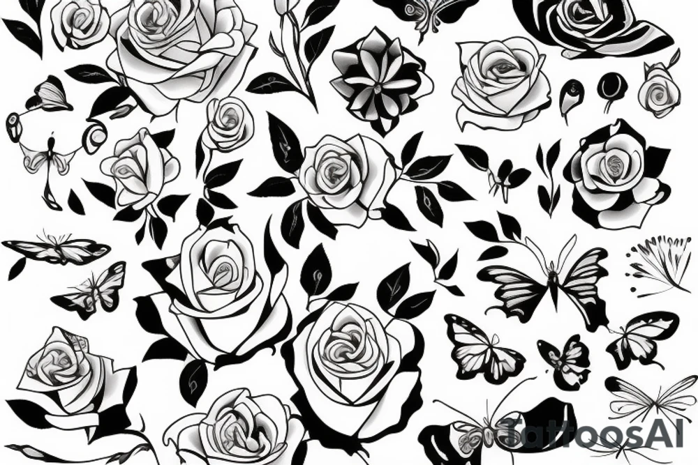 rose flower with butterfly with hour tattoo idea