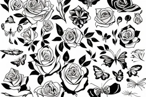 rose flower with butterfly with hour tattoo idea