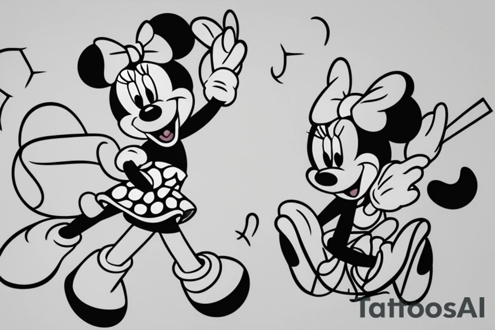 Minnie Mouse line drawing with bow and Ava written tattoo idea