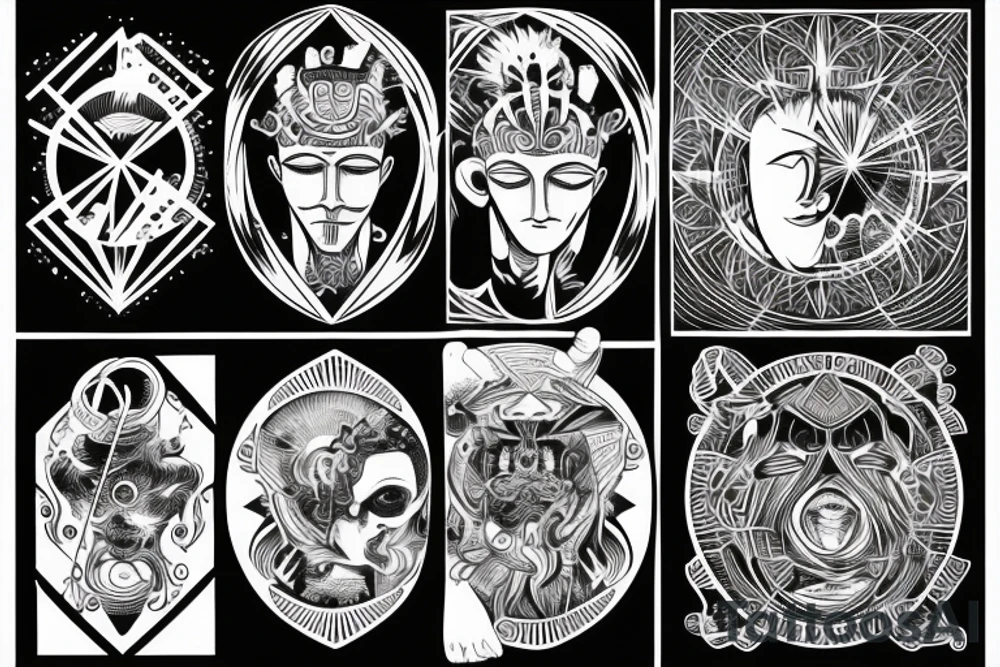 Divine man in the middle of all realms of earth surrounded with energy tattoo idea