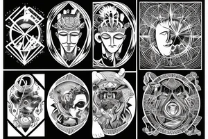 Divine man in the middle of all realms of earth surrounded with energy tattoo idea