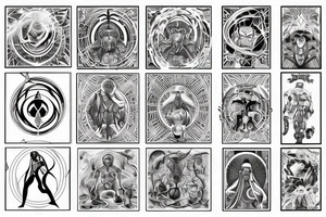 Divine man in the middle of all realms of earth surrounded with energy tattoo idea