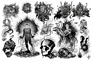 Divine man in the middle of all realms of earth surrounded with energy tattoo idea