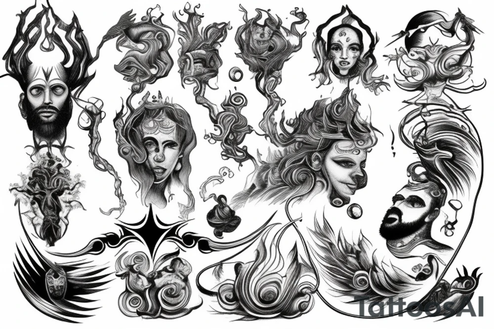 Divine man in the middle of all realms of earth surrounded with energy tattoo idea