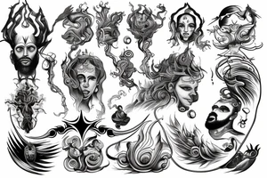 Divine man in the middle of all realms of earth surrounded with energy tattoo idea