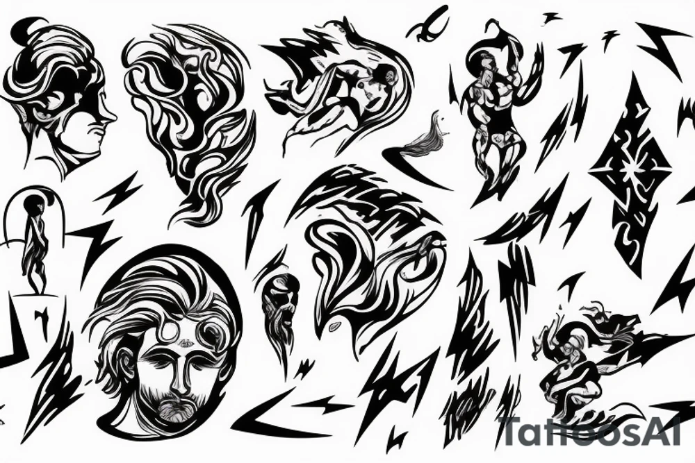 greek god surrounded by lightning tattoo idea