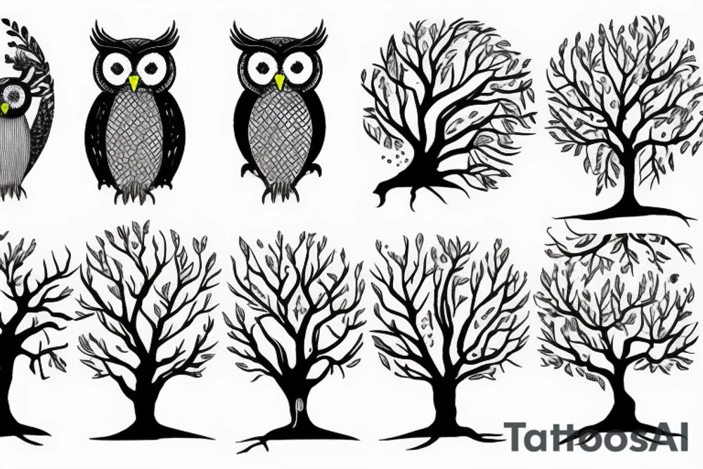 trees with owl tattoo idea