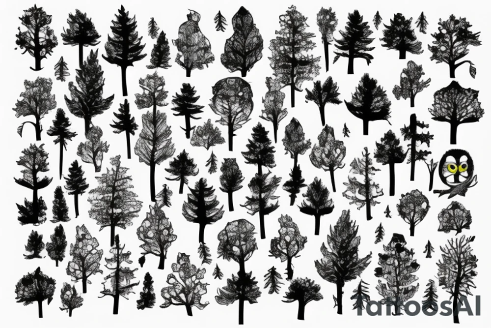 trees with owl tattoo idea