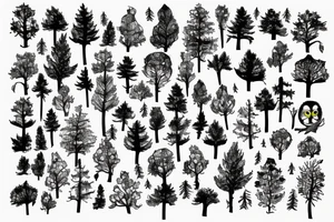 trees with owl tattoo idea
