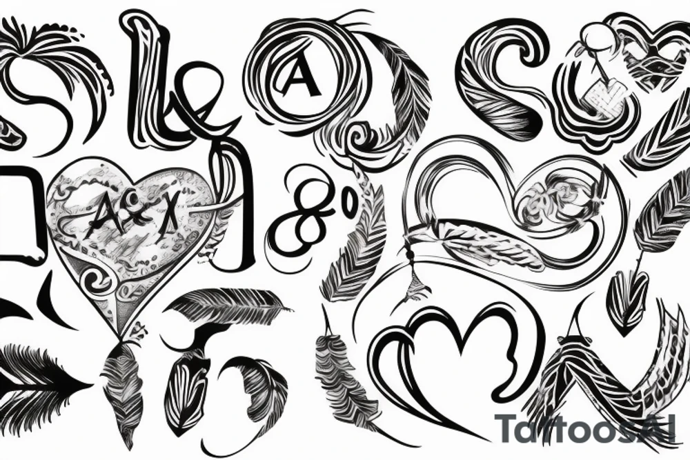 A and C initial with a heartbeat line and a small feather and a small love heart and 1998 tattoo idea