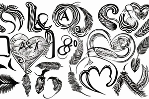 A and C initial with a heartbeat line and a small feather and a small love heart and 1998 tattoo idea