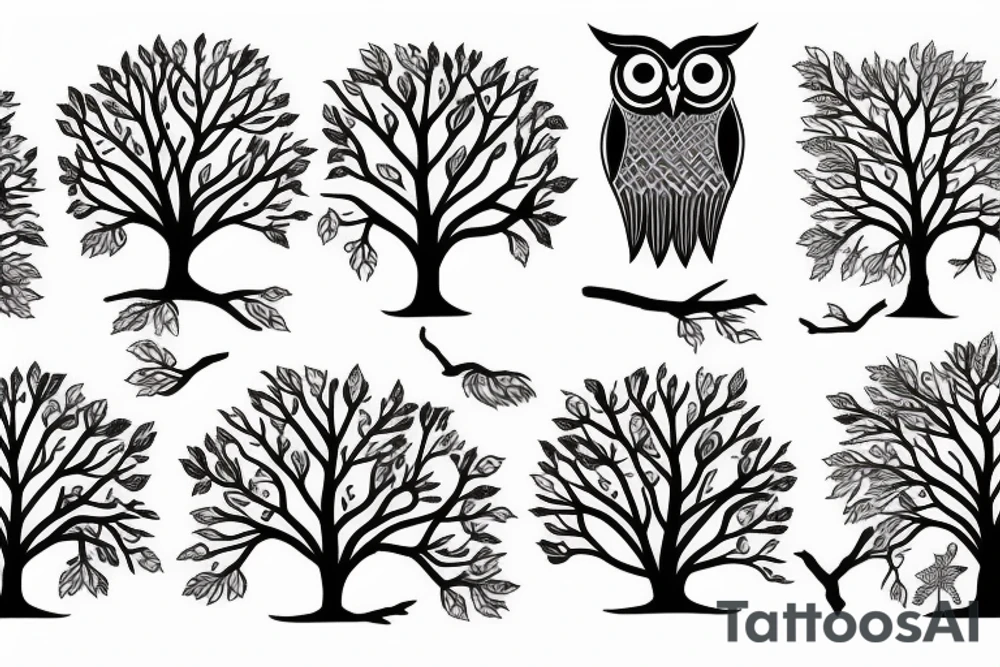 Trees with owl tattoo idea