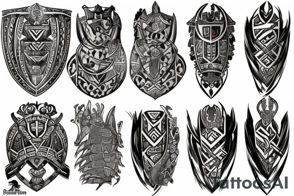 A knight inspired tribal tattoo with German and English themes. tattoo idea