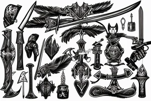Knight holding a sword with German and English Themes. tattoo idea