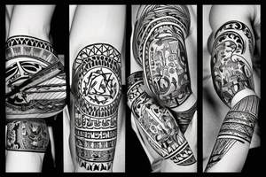 Knight holding a sword with German and English Themes. tattoo idea