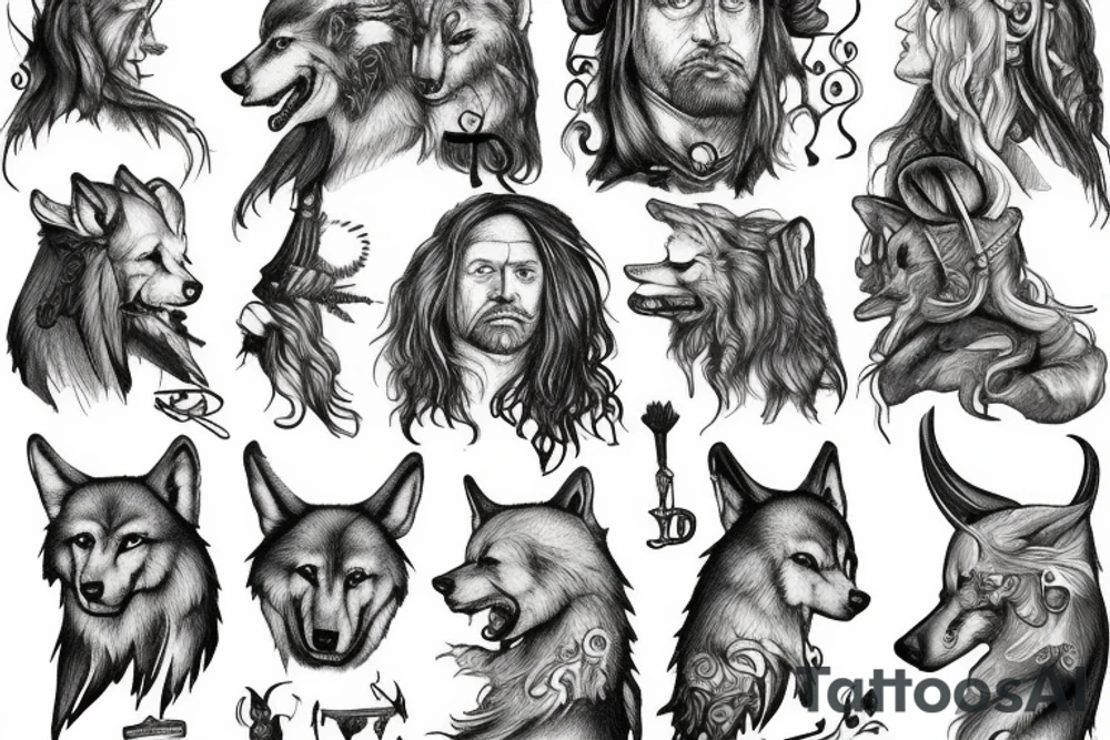 Schwarzer Wolfskopf Wikinger tattoo idea