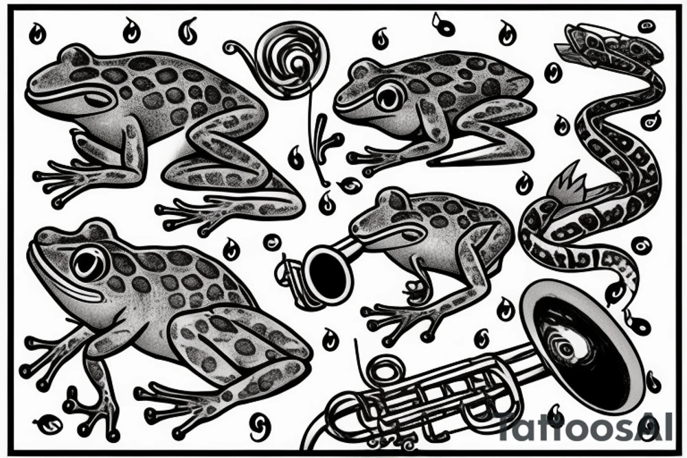 Frog with trumpet tattoo idea