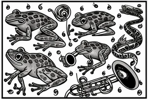Frog with trumpet tattoo idea