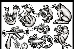 Frog playing trumpet tattoo idea
