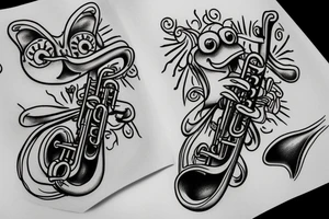 Frog playing trumpet tattoo idea