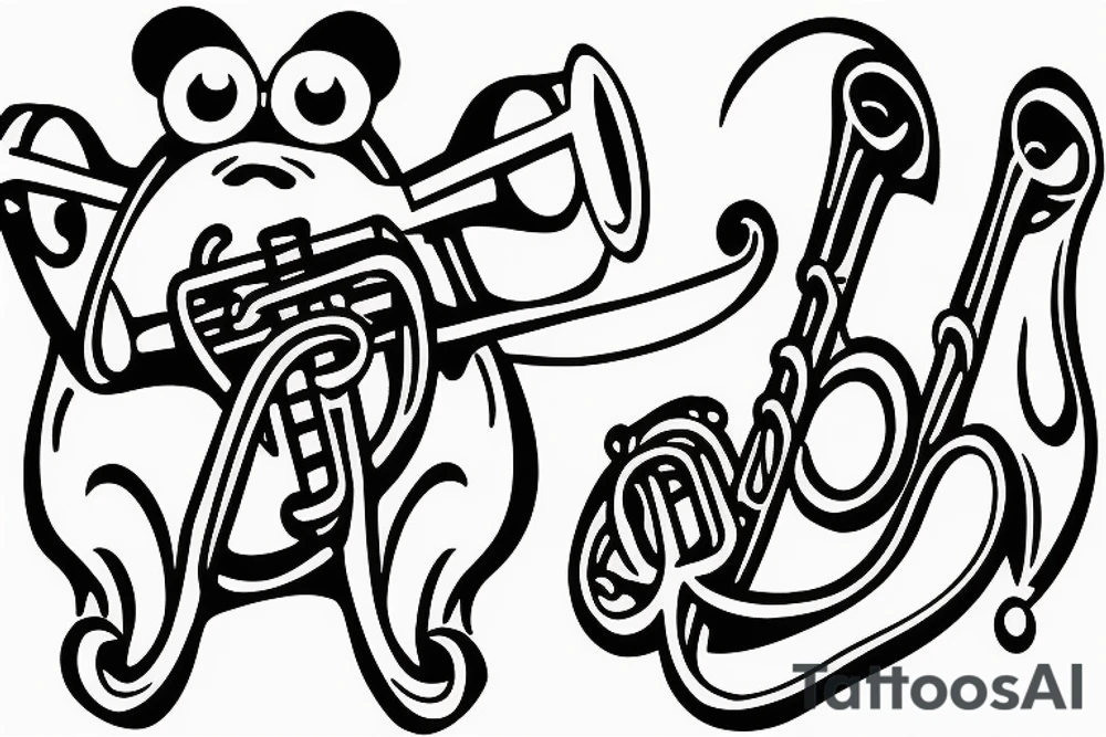 Frog playing trumpet tattoo idea