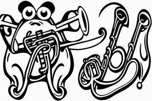 Frog playing trumpet tattoo idea