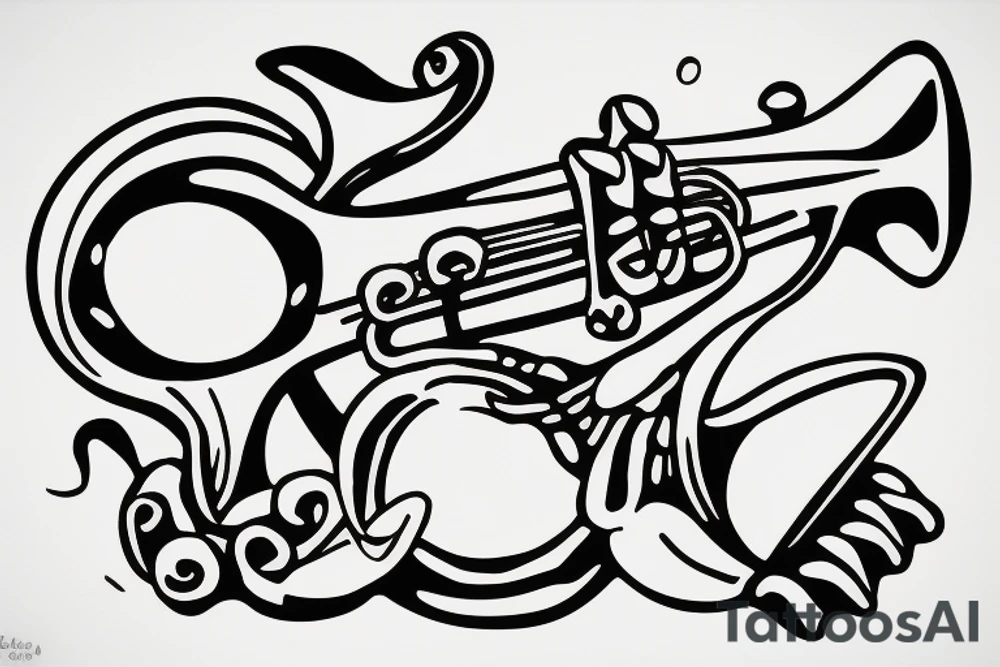 Frog playing trumpet tattoo idea
