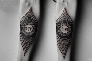 « TESFA » written vertically on forearm, things around it as a sandclock or a guitar tattoo idea