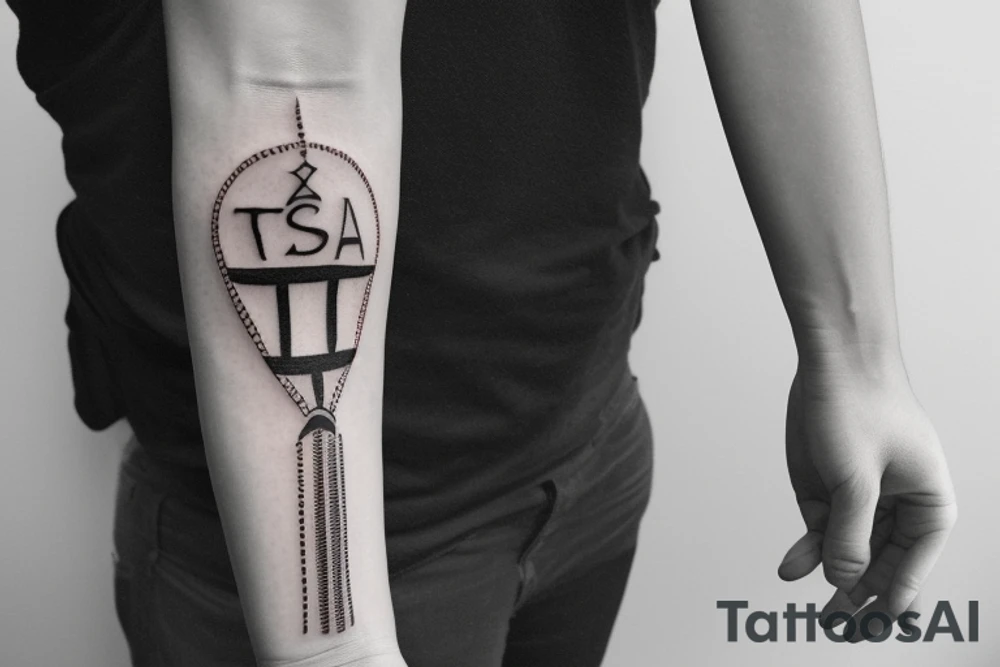 « TESFA » written vertically on forearm, things around it as a sandclock or a guitar tattoo idea