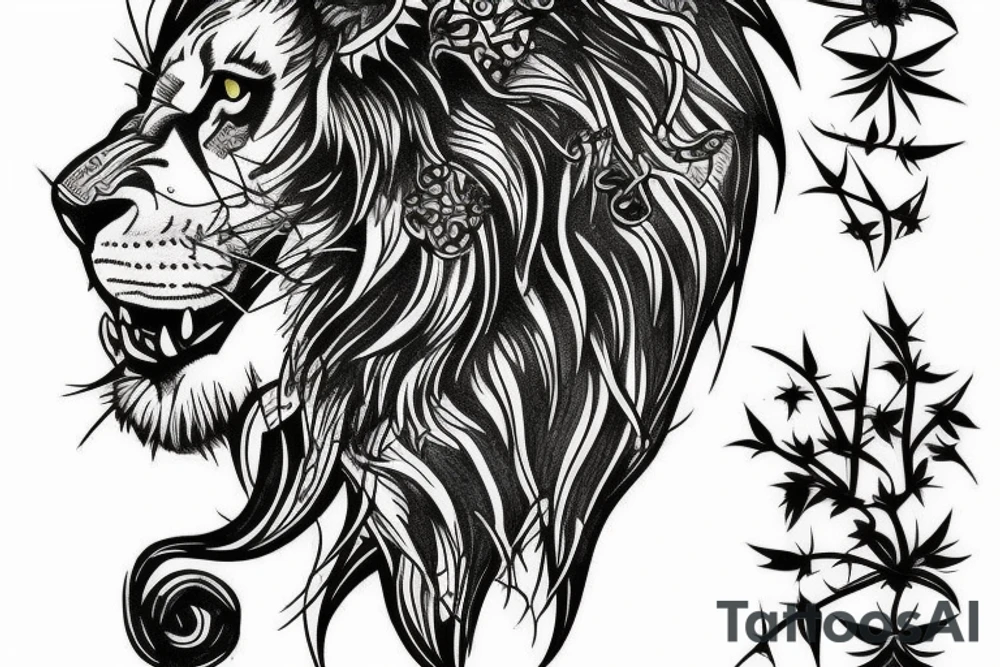 Black Lion with thorns tattoo idea