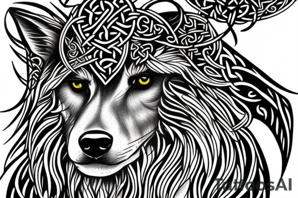 Black Wolf with Celtic Cross tattoo idea