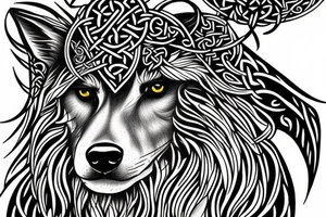 Black Wolf with Celtic Cross tattoo idea