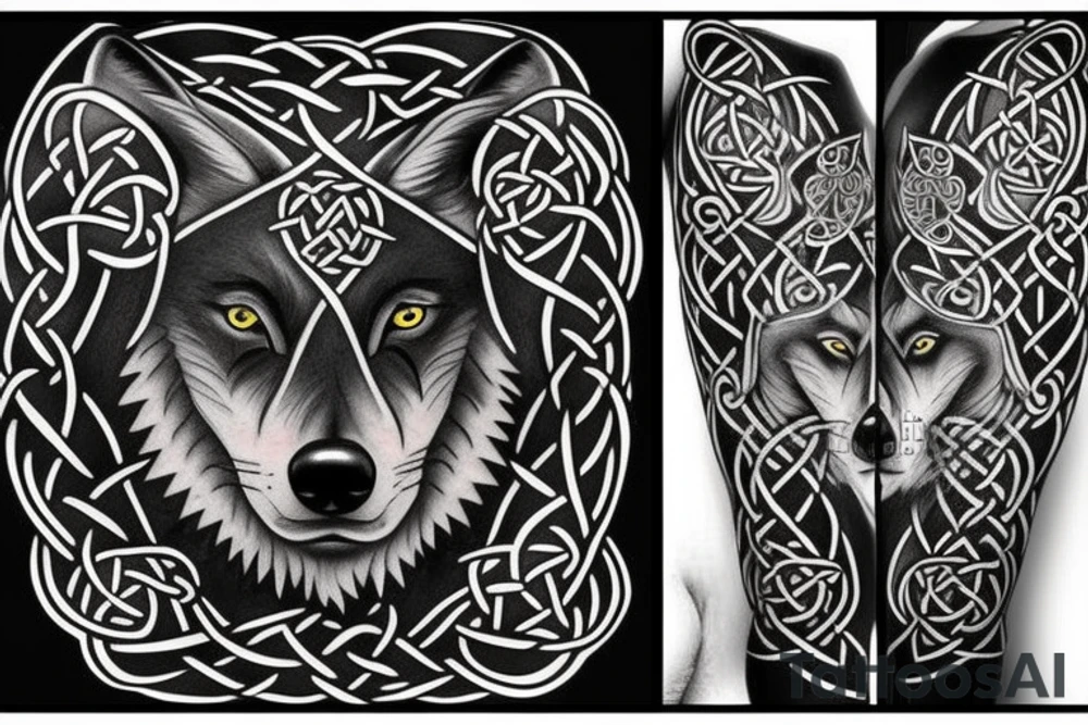Black Wolf with Celtic Cross tattoo idea