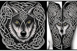 Black Wolf with Celtic Cross tattoo idea