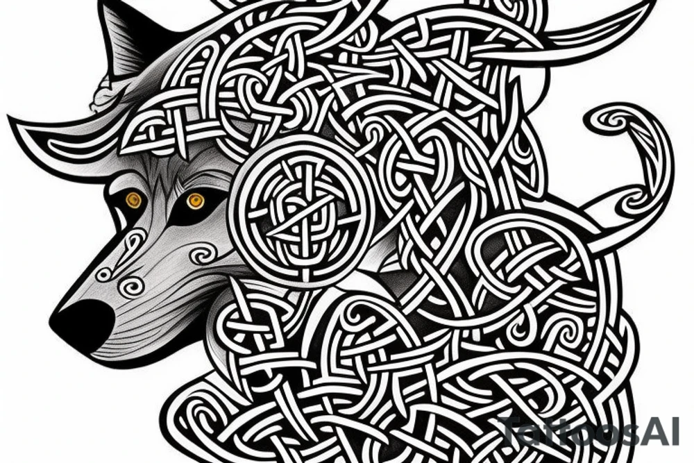 Black Wolf with Celtic Cross tattoo idea
