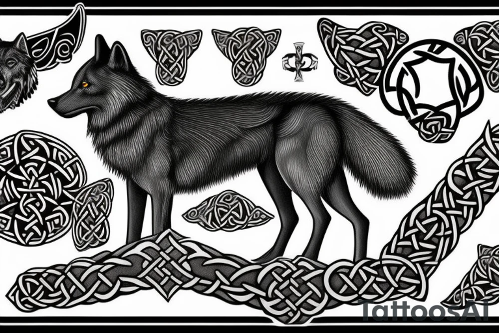 Black Wolf with Celtic Cross tattoo idea