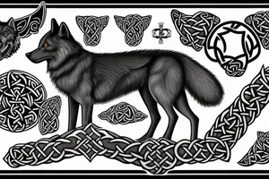 Black Wolf with Celtic Cross tattoo idea