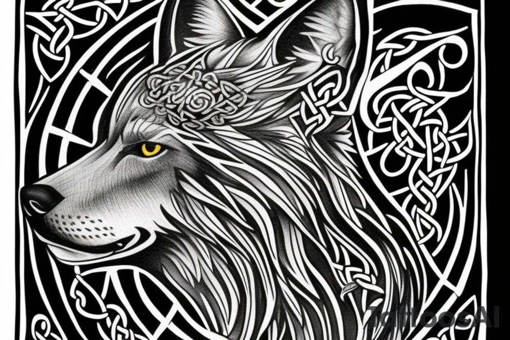 Black Wolf with Celtic Cross tattoo idea