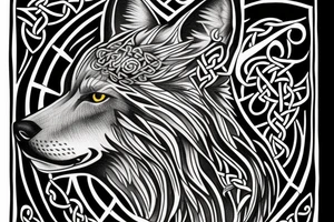 Black Wolf with Celtic Cross tattoo idea