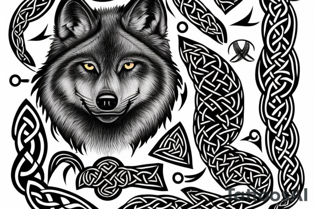 Black Wolf with Celtic Cross tattoo idea