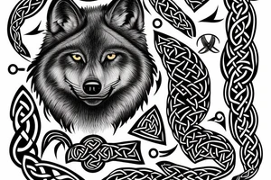 Black Wolf with Celtic Cross tattoo idea
