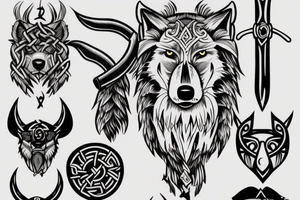 Wolf with vikingaxe tattoo idea