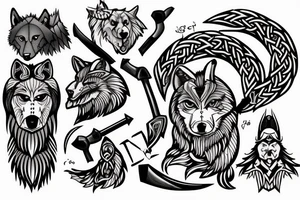 Wolf with vikingaxe tattoo idea