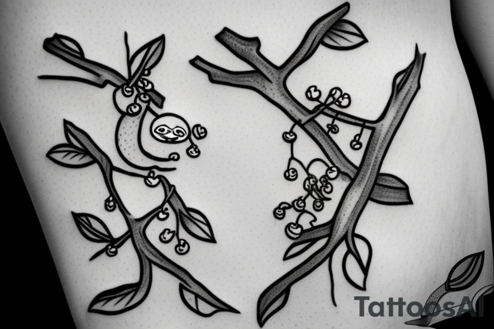 sloth hanging off branch with cherries tattoo idea