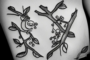 sloth hanging off branch with cherries tattoo idea