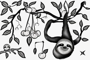 sloth hanging off branch with cherries tattoo idea